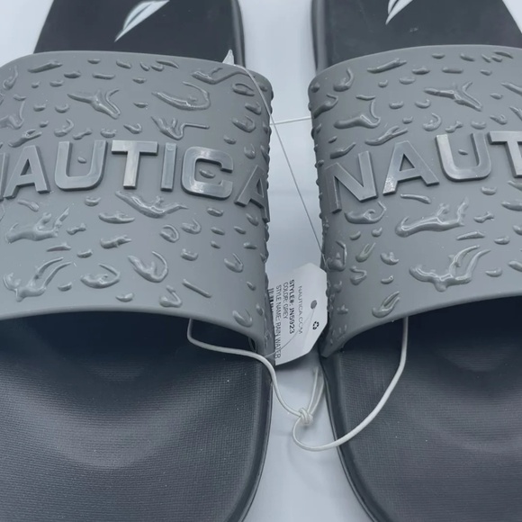 NEW Nautical Gray Logo Raised Print Logo Slide Slippers 10